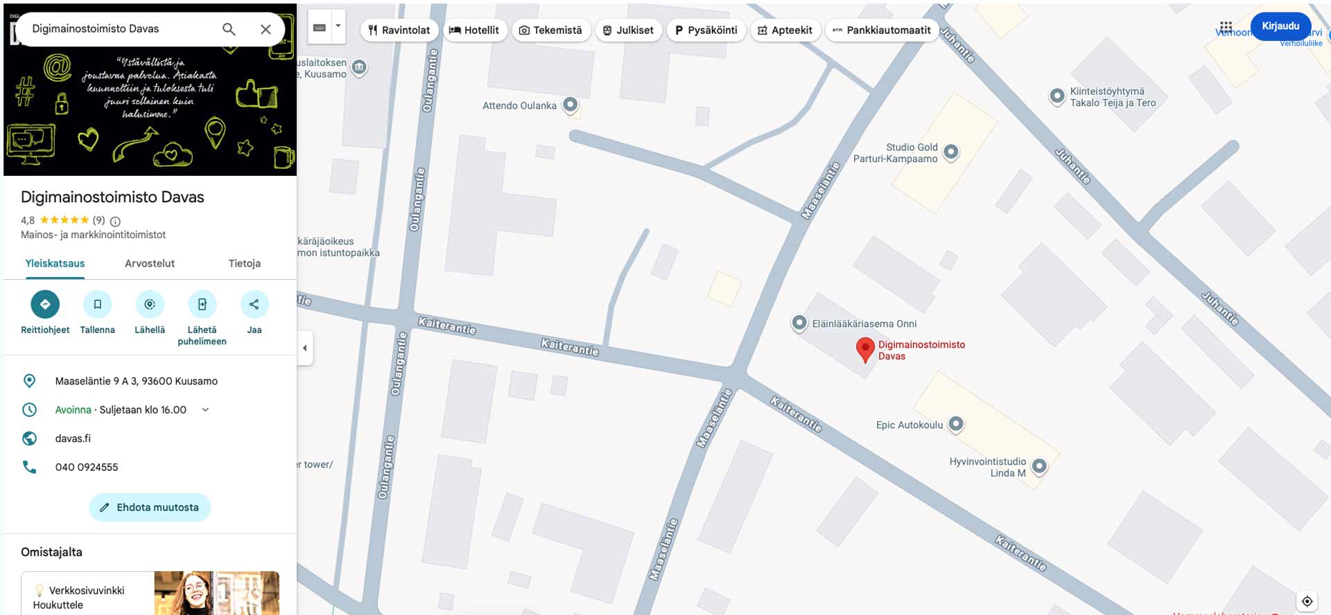 Google-yritysprofiili ei ole pelkkä karttamerkintä